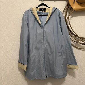 Vintage RARE Glittery Utex Design Periwinkle & Cream Hooded Raincoat